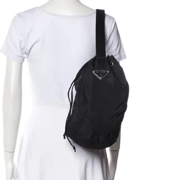 Prada Vintage Bucket Bag with Enameled Metal Triangle Logo Plate